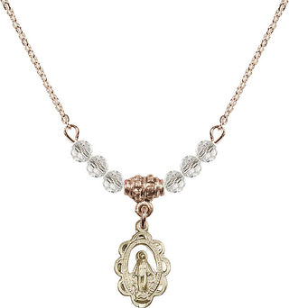 18" Hamilton Gold Plated Necklace with 4mm Crystal Beads featuring a 14kt Gold Filled Miraculous Medal.