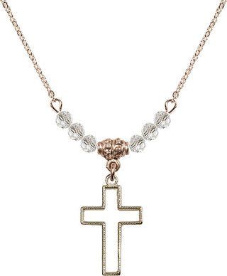 18" Hamilton Gold Plated Necklace with 4mm Crystal Beads featuring a 14kt Gold Filled Cross Medal.