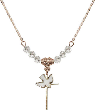 18" Hamilton Gold Plated Necklace with 4mm Crystal Beads featuring a 14kt Gold Filled Cross / Holy Spirit Medal.