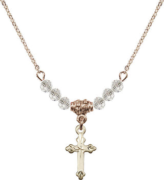 18" Hamilton Gold Plated Necklace with 4mm Crystal Beads featuring a 14kt Gold Filled Cross Medal.