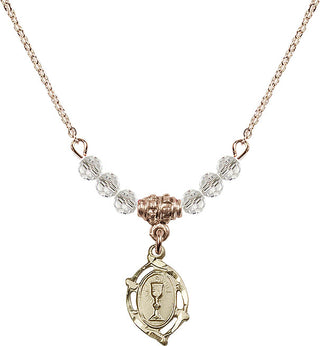 18" Hamilton Gold Plated Necklace with 4mm Crystal Beads featuring a 14kt Gold Filled Communion Medal.