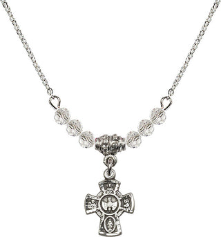 18" Rhodium Plated Necklace with 4mm Crystal Beads featuring a Sterling Silver 5-Way Medal.