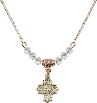18" Hamilton Gold Plated Necklace with 4mm Crystal Beads featuring a 14kt Gold Filled 5-Way Medal.