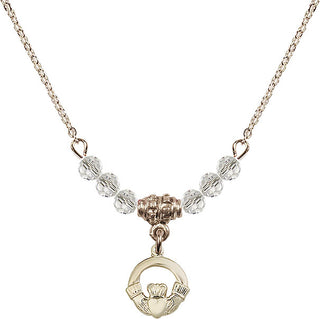 18" Hamilton Gold Plated Necklace with 4mm Crystal Beads featuring a 14kt Gold Filled Claddagh Medal.