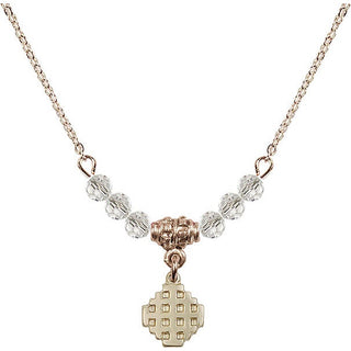 18" Hamilton Gold Plated Necklace with 4mm Crystal Beads featuring a 14kt Gold Filled Jerusalem Cross Medal.