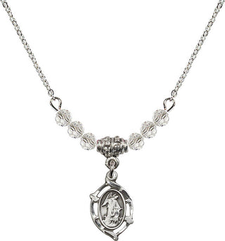 18" Rhodium Plated Necklace with 4mm Crystal Beads featuring a Sterling Silver Guardian Angel Medal.