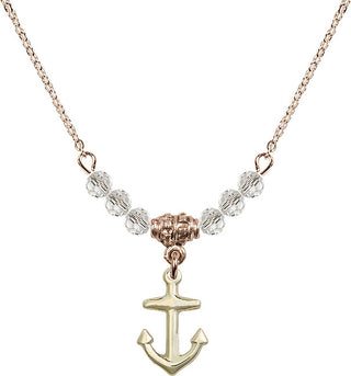 18" Hamilton Gold Plated Necklace with 4mm Crystal Beads featuring a 14kt Gold Filled Anchor Medal.