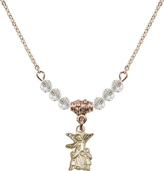 18" Hamilton Gold Plated Necklace with 4mm Crystal Beads featuring a 14kt Gold Filled Guardian Angel Medal.
