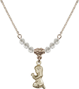 18" Hamilton Gold Plated Necklace with 4mm Crystal Beads featuring a 14kt Gold Filled Praying Girl Medal.