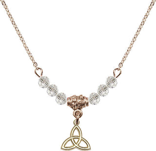 18" Hamilton Gold Plated Necklace with 4mm Crystal Beads featuring a 14kt Gold Filled Trinity Irish Knot Medal.