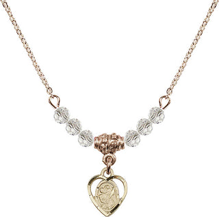 18" Hamilton Gold Plated Necklace with 4mm Crystal Beads featuring a 14kt Gold Filled Saint Christopher Medal. Engraved Catholic Saint Jewelry