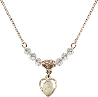 18" Hamilton Gold Plated Necklace with 4mm Crystal Beads featuring a 14kt Gold Filled Saint Ann Medal. Engraved Catholic Saint Jewelry