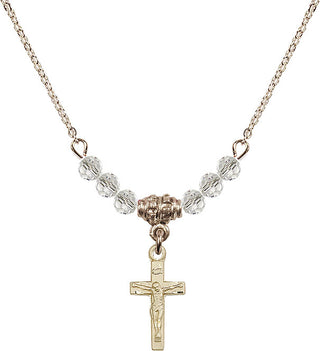 18" Hamilton Gold Plated Necklace with 4mm Crystal Beads featuring a 14kt Gold Filled Crucifix Medal.