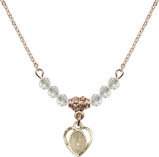 18" Hamilton Gold Plated Necklace with 4mm Crystal Beads featuring a 14kt Gold Filled Our Lady of Guadalupe Medal.