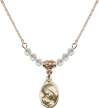18" Hamilton Gold Plated Necklace with 4mm Crystal Beads featuring a 14kt Gold Filled Madonna & Child Medal.