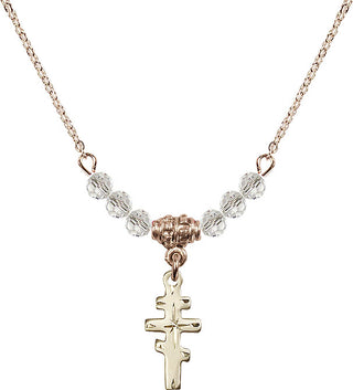 18" Hamilton Gold Plated Necklace with 4mm Crystal Beads featuring a 14kt Gold Filled Greek Orthadox Cross Medal.
