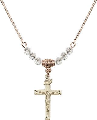 18" Hamilton Gold Plated Necklace with 4mm Crystal Beads featuring a 14kt Gold Filled Crucifix Medal.