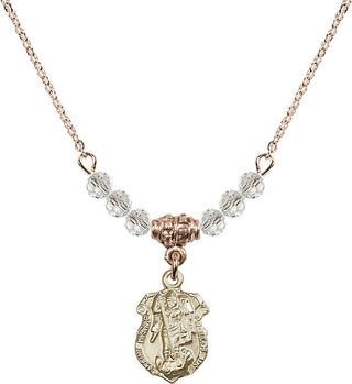18" Hamilton Gold Plated Necklace with 4mm Crystal Beads featuring a 14kt Gold Filled Saint Michael the Archangel Medal. Engraved Catholic Saint Jewelry