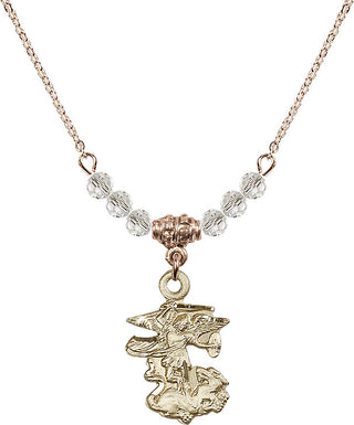 18" Hamilton Gold Plated Necklace with 4mm Crystal Beads featuring a 14kt Gold Filled Saint Michael the Archangel Medal.