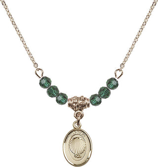 18" Hamilton Gold Plated Necklace with 4mm Emerald Crystal Beads featuring a 14kt Gold Filled Baptism Medal.
