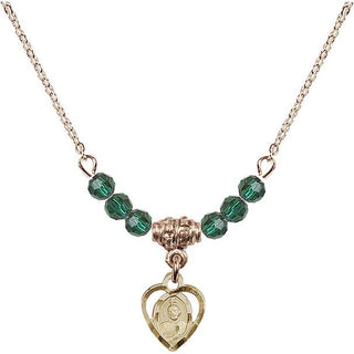 18" Hamilton Gold Plated Necklace with 4mm Emerald Crystal Beads featuring a 14kt Gold Filled Saint Jude Medal. Engraved Catholic Saint Jewelry