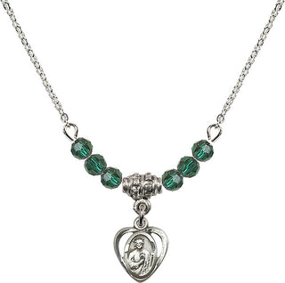 18" Rhodium Plated Necklace with 4mm Emerald Crystal Beads featuring a Sterling Silver Saint Jude Medal. Engraved Catholic Saint Jewelry