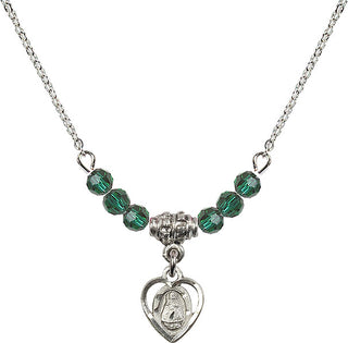 18" Rhodium Plated Necklace with 4mm Emerald Crystal Beads featuring a Sterling Silver Infant Medal. Engraved Catholic Saint Jewelry