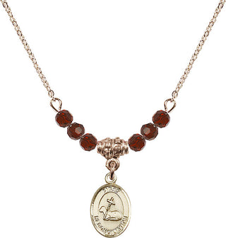 18" Hamilton Gold Plated Necklace with 4mm Garnet Crystal Beads featuring a 14kt Gold Filled First Reconciliation Medal.