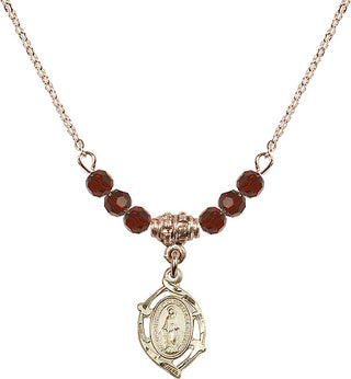 18" Hamilton Gold Plated Necklace with 4mm Garnet Crystal Beads featuring a 14kt Gold Filled Miraculous Medal.