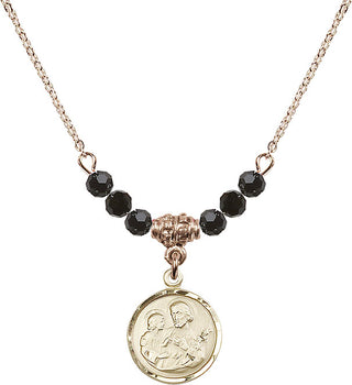 18" Hamilton Gold Plated Necklace with 4mm Jet Crystal Beads featuring a 14kt Gold Filled Saint Joseph Medal. Engraved Catholic Saint Jewelry