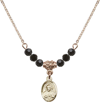 18" Hamilton Gold Plated Necklace with 4mm Jet Crystal Beads featuring a 14kt Gold Filled Scapular Medal.