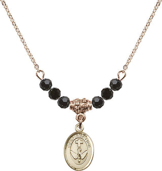 18" Hamilton Gold Plated Necklace with 4mm Jet Crystal Beads featuring a 14kt Gold Filled Confirmation Medal.