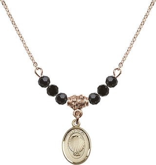 18" Hamilton Gold Plated Necklace with 4mm Jet Crystal Beads featuring a 14kt Gold Filled Baptism Medal.