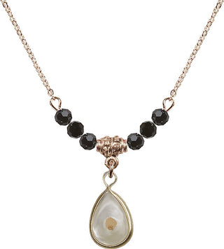 18" Hamilton Gold Plated Necklace with 4mm Jet Crystal Beads featuring a 14kt Gold Filled Mustard Seed Medal.