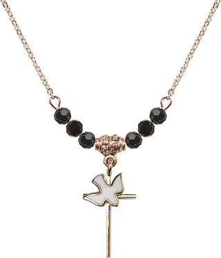 18" Hamilton Gold Plated Necklace with 4mm Jet Crystal Beads featuring a 14kt Gold Filled Cross / Holy Spirit Medal.