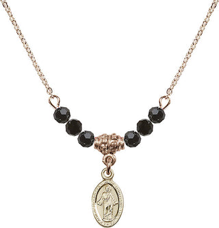 18" Hamilton Gold Plated Necklace with 4mm Jet Crystal Beads featuring a 14kt Gold Filled Scapular Medal.