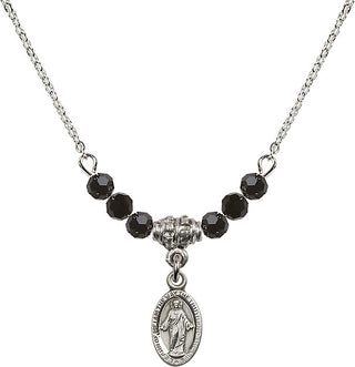 18" Rhodium Plated Necklace with 4mm Jet Crystal Beads featuring a Sterling Silver Scapular Medal.