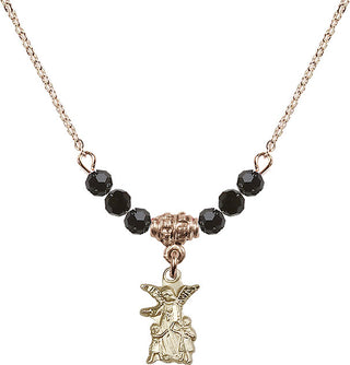 18" Hamilton Gold Plated Necklace with 4mm Jet Crystal Beads featuring a 14kt Gold Filled Guardian Angel Medal.