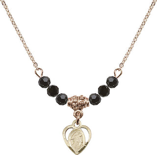 18" Hamilton Gold Plated Necklace with 4mm Jet Crystal Beads featuring a 14kt Gold Filled Guardian Angel Medal. Engraved Catholic Saint Jewelry