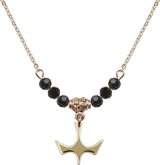 18" Hamilton Gold Plated Necklace with 4mm Jet Crystal Beads featuring a 14kt Gold Filled Holy Spirit Medal.