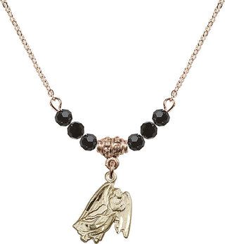 18" Hamilton Gold Plated Necklace with 4mm Jet Crystal Beads featuring a 14kt Gold Filled Guardian Angel Medal.