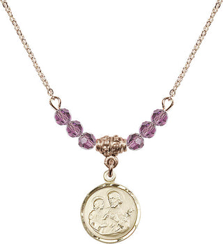 18" Hamilton Gold Plated Necklace with 4mm Light Amethyst Crystal Beads featuring a 14kt Gold Filled Saint Joseph Medal. Engraved Catholic Saint Jewelry