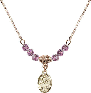 18" Hamilton Gold Plated Necklace with 4mm Light Amethyst Crystal Beads featuring a 14kt Gold Filled Scapular Medal.