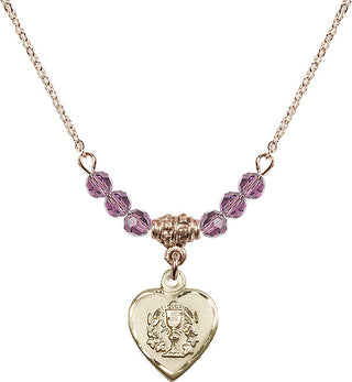 18" Hamilton Gold Plated Necklace with 4mm Light Amethyst Crystal Beads featuring a 14kt Gold Filled Heart / Communion Medal.
