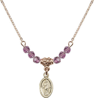 18" Hamilton Gold Plated Necklace with 4mm Light Amethyst Crystal Beads featuring a 14kt Gold Filled Scapular Medal.