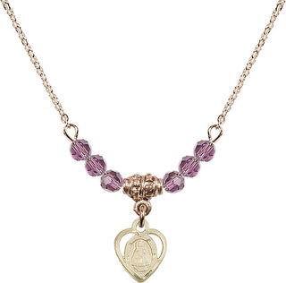 18" Hamilton Gold Plated Necklace with 4mm Light Amethyst Crystal Beads featuring a 14kt Gold Filled Infant Medal. Engraved Catholic Saint Jewelry