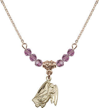 18" Hamilton Gold Plated Necklace with 4mm Light Amethyst Crystal Beads featuring a 14kt Gold Filled Guardian Angel Medal.