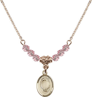 18" Hamilton Gold Plated Necklace with 4mm Light Rose Crystal Beads featuring a 14kt Gold Filled Baptism Medal.