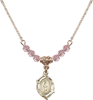18" Hamilton Gold Plated Necklace with 4mm Light Rose Crystal Beads featuring a 14kt Gold Filled Miraculous Medal.