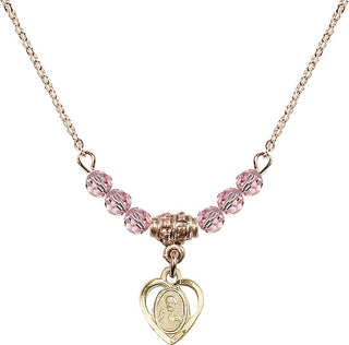 18" Hamilton Gold Plated Necklace with 4mm Light Rose Crystal Beads featuring a 14kt Gold Filled Scapular Medal.